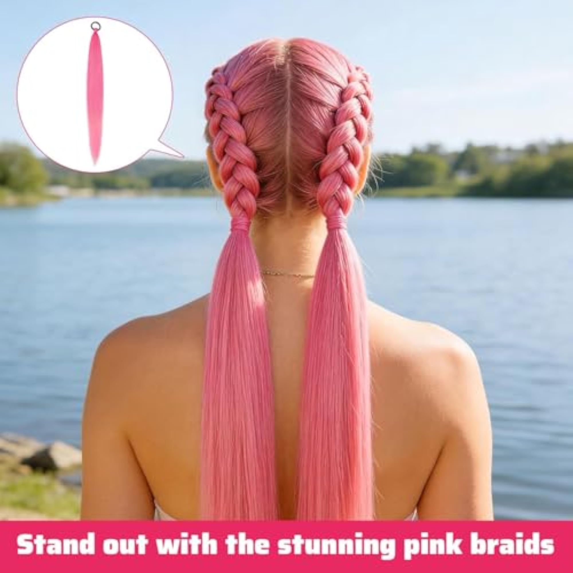 2Pcs Pink Ponytail Hair Extensions for Women, Artificial Accessories