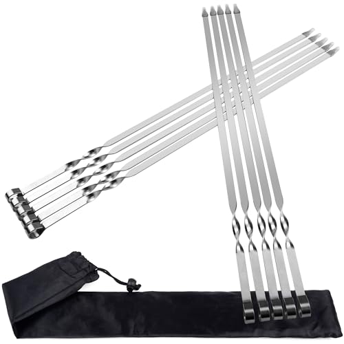 AWCIGG® 10 Piezas Brochetas para Barbacoa de Acero Inoxidable Resistente 55 cm Brochetas Extralargas Accesorio Barbacoa Pinchos para Barbacoa Reutilizables con Bolsa