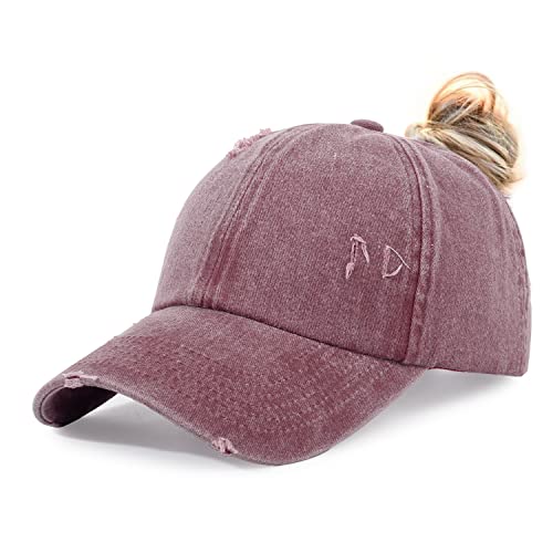 Image of HH HOFNEN Ponytail Hat for Women Washed Distressed Baseball Cap Ponycaps