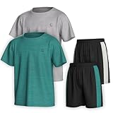 Essenclo Boys Clothing Sets Tagless Loose Athletic Performance Crew Neck T-Shirt and Short Outfits Size 3-16 (4 Piece Set) - Set-6-5-6