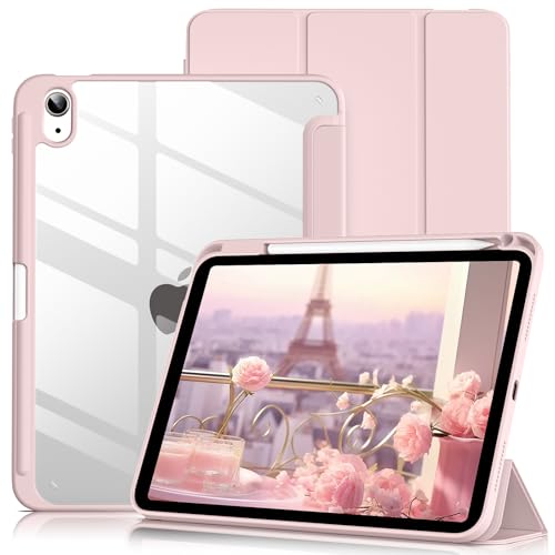 Lsmmpoba Case for iPad (A16) 11th Generation 11 Inch 2025, iPad 10th Generation 10.9 Inch 2022 with Pencil Holder, Clear Transparent Back Shell Shockproof Cover, Light Pink