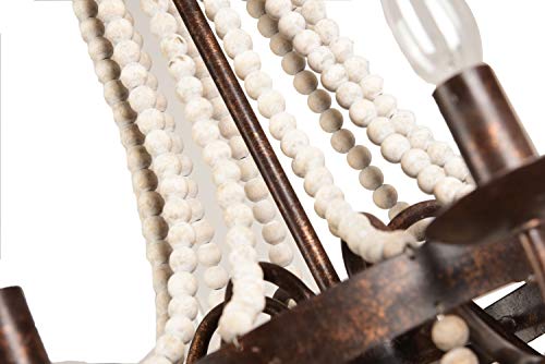 Chords Attic 6-Candle Light Farmhouse Wood Bead Chandelier, Cottage Wooden French Country Pendant Light With Antique Rustic Frame Design (Rusty) #TOP6