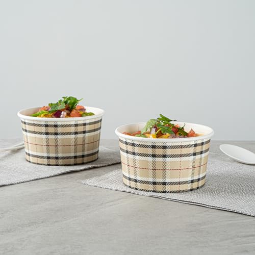 Image of Restaurantware Coppetta 8 Ounce Dessert Cups, 200 Disposable Ice Cream Cups - Lids Sold Separately, Sturdy, Plaid Paper FroYo Bowls, For Hot And Cold Foods, Perfect For Gelato Or Mousse