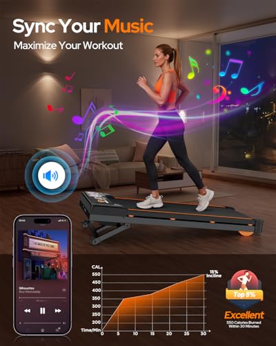Image of Walking Pad Treadmill with 15% 12-Level Auto Incline, 450 lbs Capacity UI Screen, Trisomy 3.5HP Quiet Under Desk Treadmill with Speaker & Remote, Compact Treadmills for Home Hiking