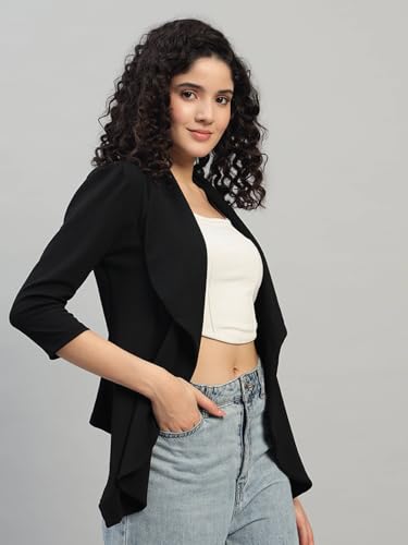Image of Cotton Blend Women's Single Breasted Relaxed Fit Shawl Collar 3 /4 Sleeve Blazer