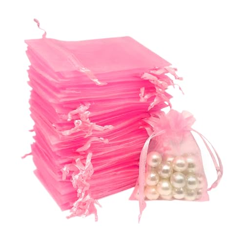 Image of Organza Bags 2.8 inchx3.6 inch, 100Pcs Small Mesh Drawstring Pouches | Pink Organza Bags for Jewelry, Candy, Party Favors, Small Sachet Wrap, Storage Supplies