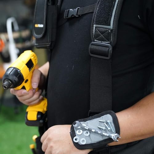 Image of MELOTOUGH Magnetic Tool Belt Suspenders with Magnetic WristBand for Work Belt Padded Suspenders Constrcution