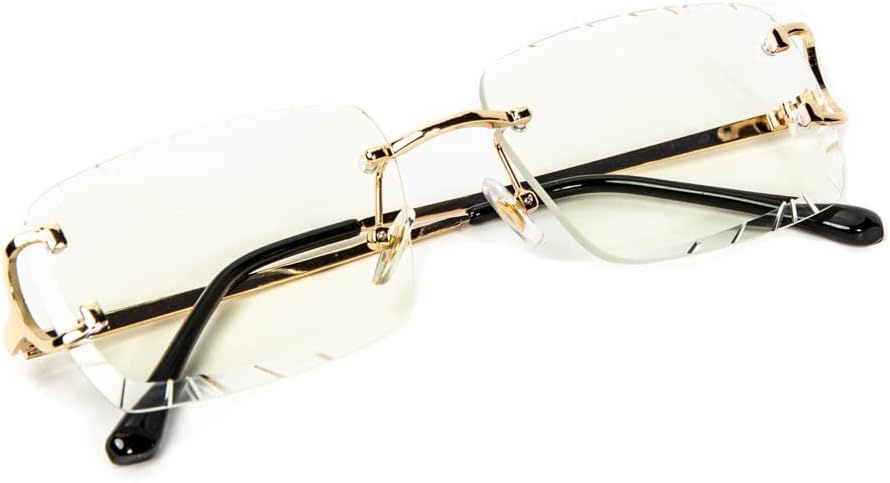 Street Knitted Luxury Rimless Gold Wire Frame Rectangular Unisex Trendy Old School Retro 90's Frameless Gem Cut Clear Lens Hip Hop Diamond Cut Eye Glasses For Men Women - Image 5