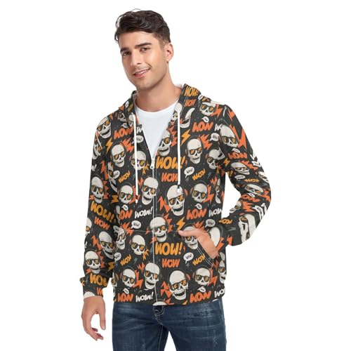Laprad Men's Full Zip Hoodie Fleece Sweatshirt Long Sleeve Skull Casual Coat2