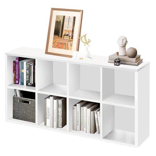 FBXGT Librero Organizador de 8 Cubos Estante Minimalista de Madera para Libros y Organizar Mueble 120 * 30 * 60cm de Grande Librería de Pared con Estantería para Sala Oficina Dormitorio (Blanco)