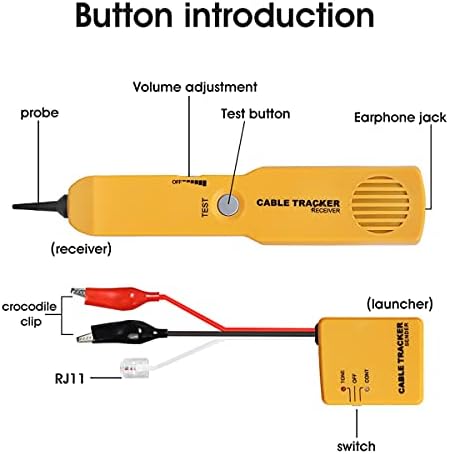 Network Cable Tester Cable Finder Tone Generator Probe Tracer with RJ11 Plug&Alligator Clips, Wire Tracker Network Tester Kit to Test Circuit Continuity for Network, Telephone Line, Coaxial