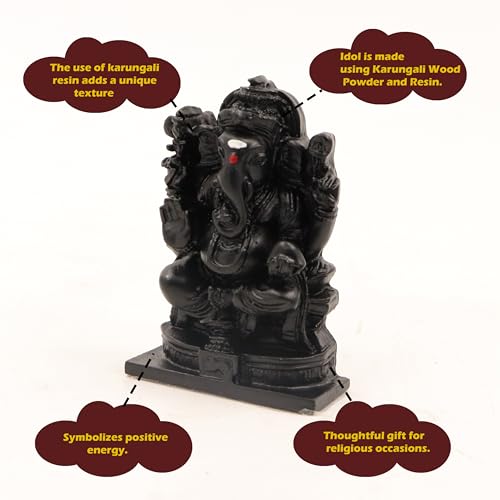 Image of Spillbox Natural Black Unpolished Karungali Wood Ganesh Idol|Original Ebony Wood|Vinayagar Idol|Gift|Ganapati Murti|Statue for Home Decor|Tabletop for Pooja|Puja-Karungali Ganesh Idol[2.5inch]