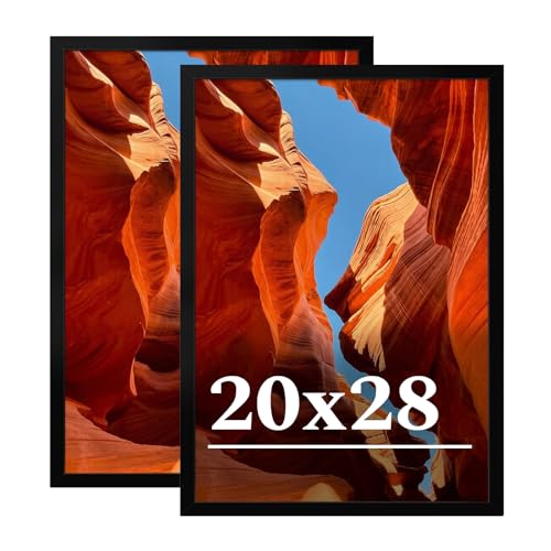 Veleclo 20x28 Picture Frame Set of 2 20 x 28 Black Picture Frame with HD Plexiglas 20 by 28 Poster Frame Display Frame for Vertical or Horizontal Presenting Spatial Aesthetics-Form & Light Series