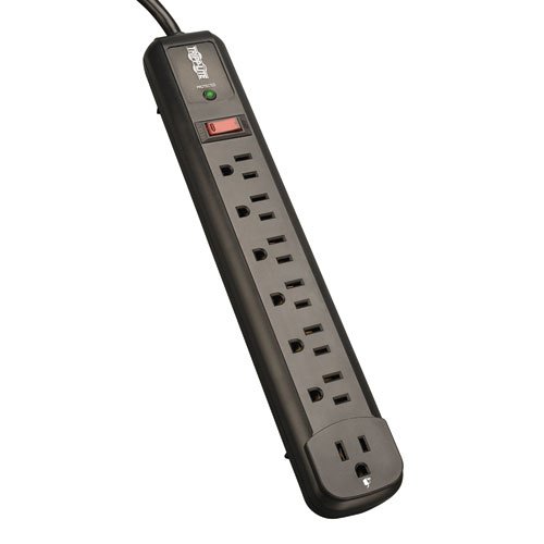 Surge Protector, LED, Black, 7 Outlets, NEMA 5-15R, 15 A, 120 V, NEMA 5-15P, 1.2 m