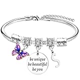 YEEQIN Inspirational Gifts Initial Bracelets For Women Friends Butterfly Bracelets Charm Bracelets For Sister Daughter Granddaughter 26 Letters Alphabet Bracelets (S)