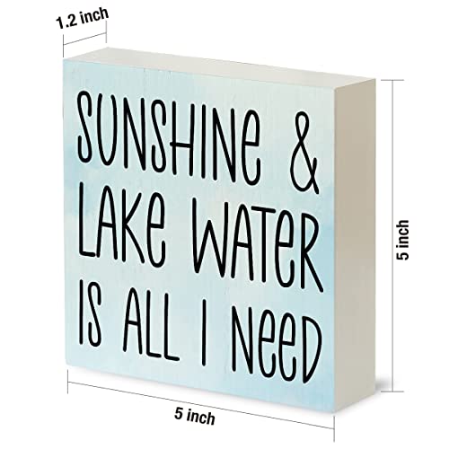 Country Lake House Wood Box Sign Rustic Sunshine And Lake Water Is All I Need Wooden Box Sign Decorative Summer Sign Block Plaque For Home Desk Table Shelf Decor 5"X 5" #TOP1