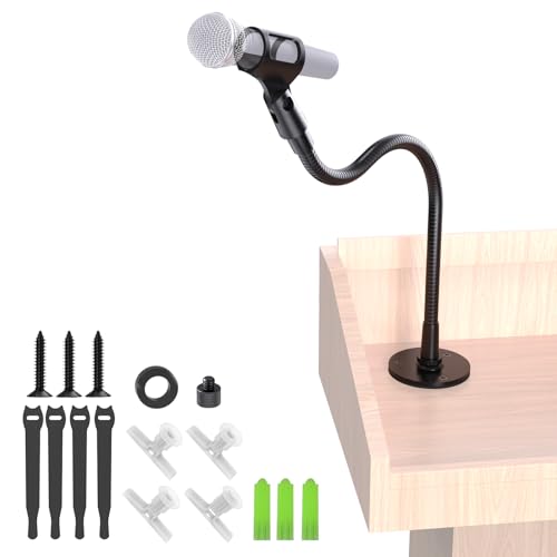 Gooseneck Mic Stand -19 Podium & Wall Microphone Holder, Heavy Duty Adjustable Desk/Wall Mount Flexible Arm Compatible with Shure, Fifine, AT2020, Pyle, Blue Snowball, Razer for Podcast/Studio