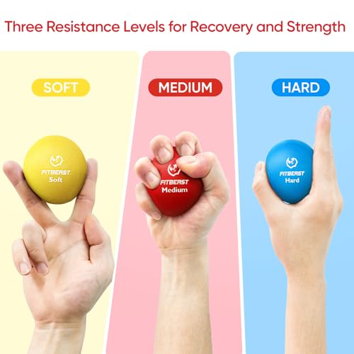 Image of FitBeast Grip Strength Trainer, Finger Exerciser, Stress Balls for Adults 6-Piece Set, Hand Therapy for Strength, Recovery & Stress Relief, Forearm Strengthener for Men, Women & Seniors