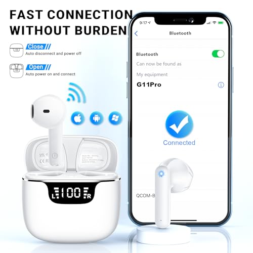 Image of Wireless Earbuds, Bluetooth 5.4 Headphones with 42H Ultralight Ear Buds,Bluetooth Earbuds with 4 ENC Noise Cancelling Mics, HiFi Deep Bass Dual LED Display USB-C, Waterproof Earphones for Android iOS