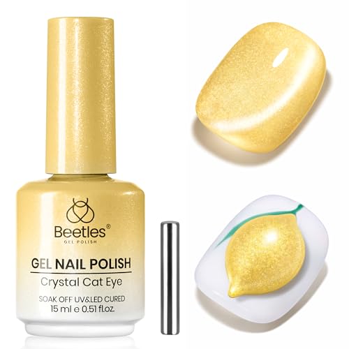 Beetles Lemon Veil Yellow Cat Eye Gel Nail Polish - 15ML Glitter Yellow Cat Eye Spring Gel Polish Magnetic Shimmer Effect Soak Off UV Nail Art Design Salon DIY Manicure Gift for Women