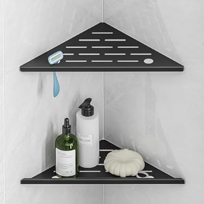 Shower Corner Shelf with Razor Hole, No Drillin...