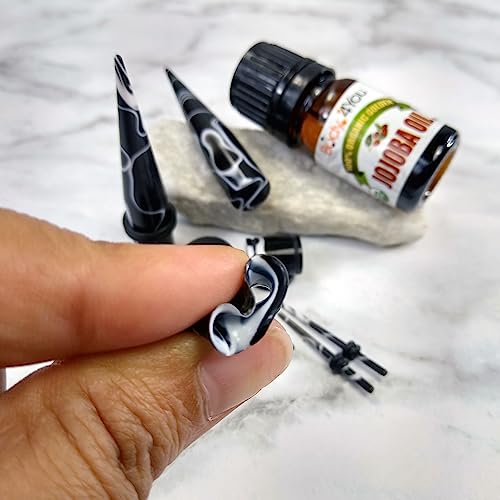BodyJ4You 48PC Ear Stretching Kit - 14G-00G Beginner Gauges - Aftercare Jojoba Oil - Multicolor Marble Acrylic Plugs Tapers Silicone Tunnels - Lightweight Expanders Men Women3