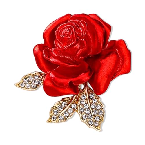Crystal Red Rose Flower Brooch Pins for Women Elegant Enamel Rhinestone Floral Brooches Pin Fashion Jewelry for Party Dance Wedding Banquet Brooch for Women Girl Gift