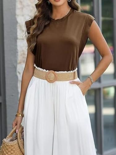 Women's Cap Sleeve Tops Crewneck 2024 Summer Shirts Casual Tops Loose Fit Basic Tank Tops2