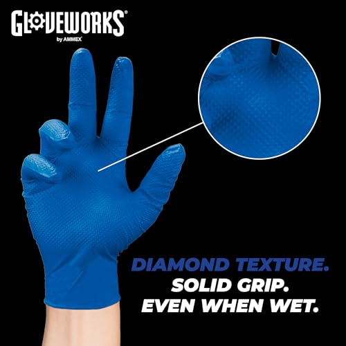 GLOVEWORKS HD Royal Blue Nitrile Industrial Disposable Gloves, 6 Mil, Latex & Powder-Free, Food-Safe, Raised Diamond Texture
