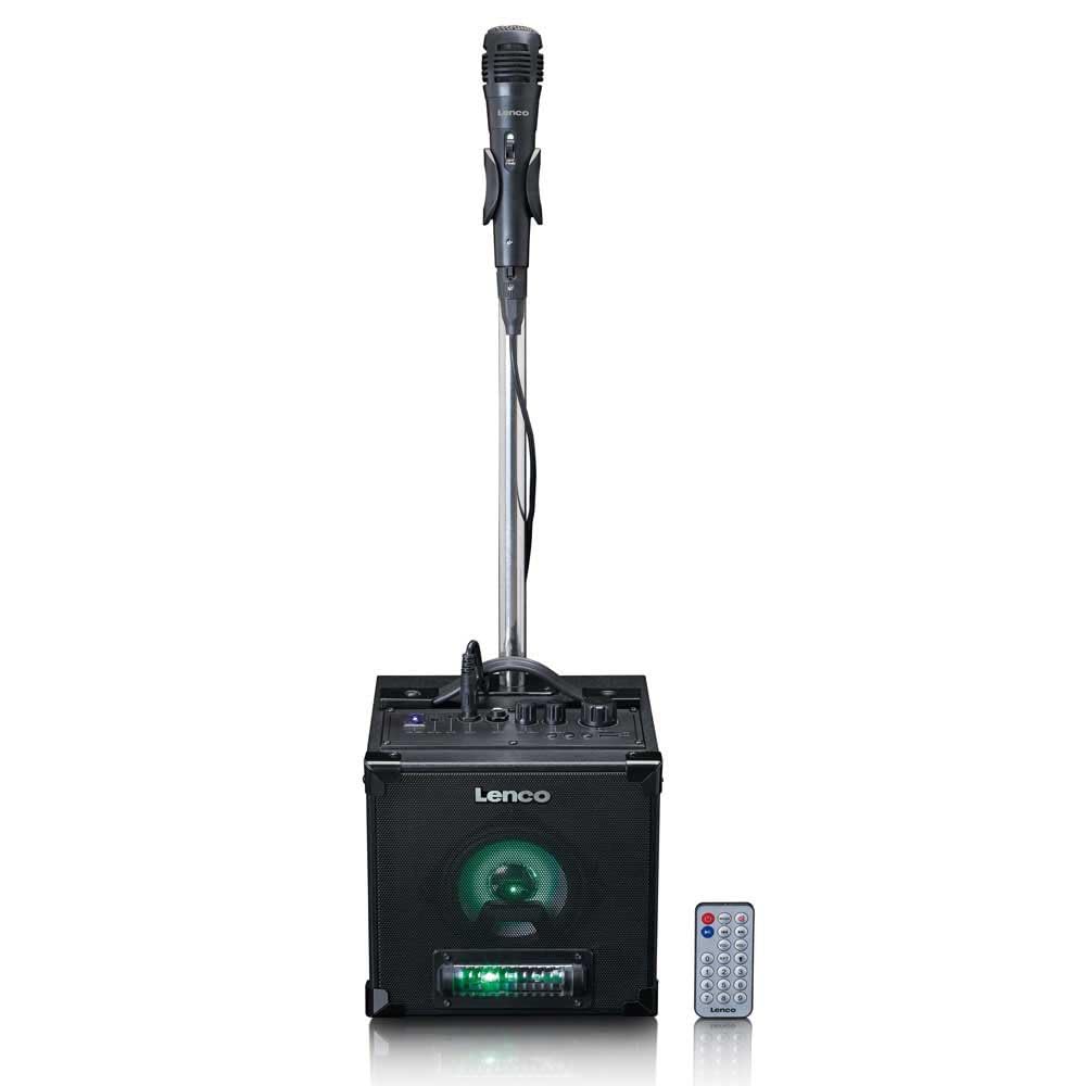 Lenco BTC-070 Karaoke Anlage - Bluetooth Lautsprecher mit Mikrofon - Musikbox - Lichteffekte - 10 Stunden Akkulaufzeit - USB - Micro SD - AUX IN - Schwarz