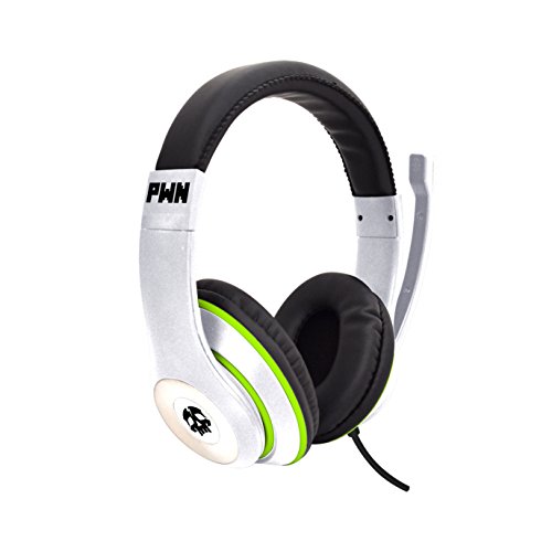 Audio Council PWN Gaming Headset with Stereo Over Ear Gamer Headphones, Adjustable Microphone, Inline Volume Control Mic PS4 PC WiiU Xbox Smartphones PC Tablets (White/Neon Green)