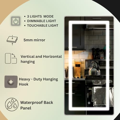 Image of Creative Arts n Frames LED Wall Mount HD Mirror with 3 Color Light Tone for Home Wall Living Room Bedroom Bathroom Hotel Decor Items (18x48 Full Length Rectangle)