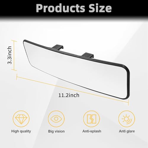 Image of Car Rear View Mirror Interior Mirror Wide Angle Panorama Safety Mirror Interior Mirror Large Vision Mirror 1Pcs (Black-1)