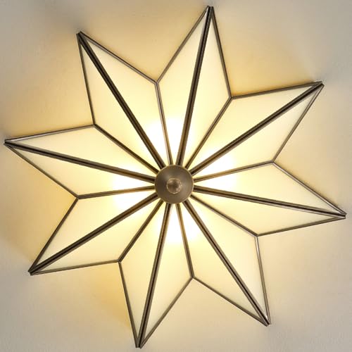 Image of Star Flush Mount Ceiling Light: 20 Inch Brass Milk Glass Lighting Fixture