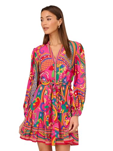 Adrianna Papell Women's Printed Short Dress, Pink Multi 14