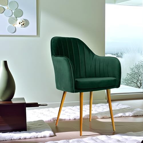 Image of Accent Chair for Living Room| Soft Velvet Fabric Armchair with Multi Colour Leg Options | Modern Chair with Thick Cushion for Home Office restaurent and cafes| 1pc (Golden Legs, Green)