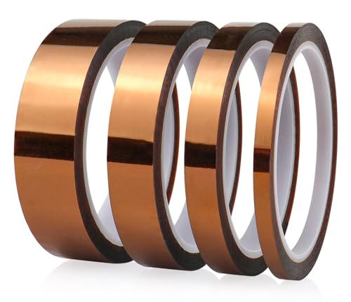 Image of BOMEI PACK 4Pack 6 /12 /18 /25mm x 108ft Polyimide Tape High-Temperature Resistant, No Residue Heat-Resistant Tape for Electric Task, 3D Printing, Soldering, Sublimation, Masking