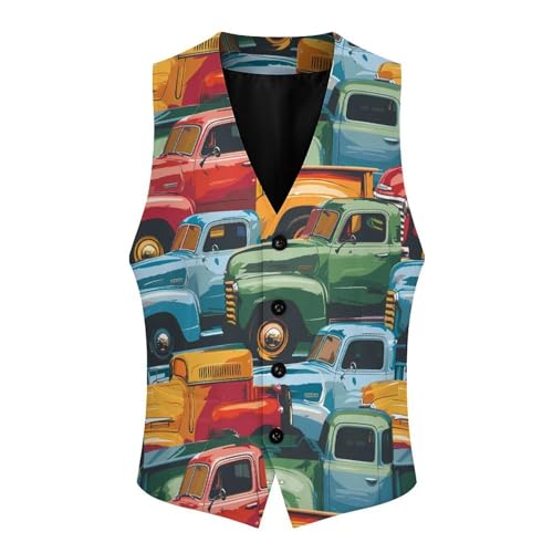 Colorful Pickup Trucks Novelty Men's Suit Vest Casual Formal Dress Vests Business Waistcoat3