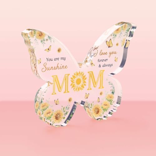 Gifts for Mom, Unique Mothers Day Gifts from Daughter Son, Engraved Butterfly-shaped Acrlic Keepsake Mom Presents 5X3.8 inch-Heartwarming Mom Birthday gift, Christmas, Thanksgiving (big yellow)