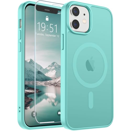 Image of SUPFINE Magnetic for iPhone 12 Case /iPhone 12 Pro Case (Compatible with MagSafe)(Military Grade Drop Protection) Slim Translucent Matte Shockproof with Anti-Fingerprint Phone Case,Blue Green