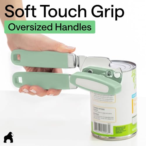 Image of GORILLA GRIP Upgraded Model Stainless Steel Manual Can Opener, Mint | US Designed, Oversized Handheld Turn Knob, Comfortable Handle for Easy Turning, Multifunctional Kitchen Tool, Open Bottles