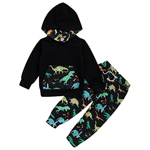 Borlai 2PCS Kids Boy Dinosaur Hooded Tracksuit Set Camouflage Sweatshirt Pants Outfits Set 1-7 Years Cover