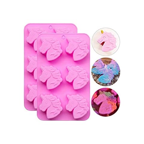 Fewo 2Pcs Unicorn Cupcake Molds, 6-Cavity Unicorn Head Silicone Cake Baking Pan Bath Bomb Soap Pudding Mould Little Girl Birthday Party Supplies Cover
