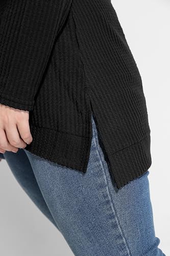 Image of RITERA Plus Size Women Sweaters Waffle Knit Pullover Top Long Sleeve Casual Crewneck Shirt Loose Split Hem Fall Winter Blouse