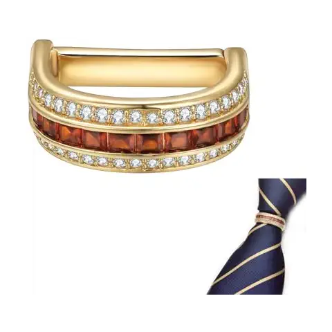 RunootPR Gold Tie Ring for Men Crystal Tie Clip Personalized Cubic Zirconia Tie Clasp Business Wedding Suit Jewelry Gift Cover