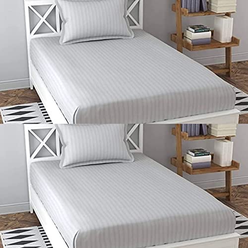 Image of Prime Collection 280 TC Combo Pack of 2 Single Sized (90x60) Satin Striped Bedsheet with 2 Pillow Cover Long Lasting Single Bedsheet for Hotel, Hospital and Home Use