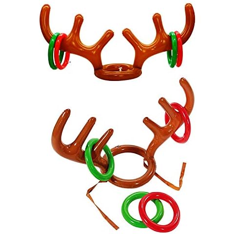 Inflatable Reindeer Antler Game, Christmas Party Toss Fun Game Inflatable Reindeer Antler Hat with Rings for Xmas Holiday Party Supplies Carnival Game [2 Antlers + 8 Rings+1 Pump] Cover