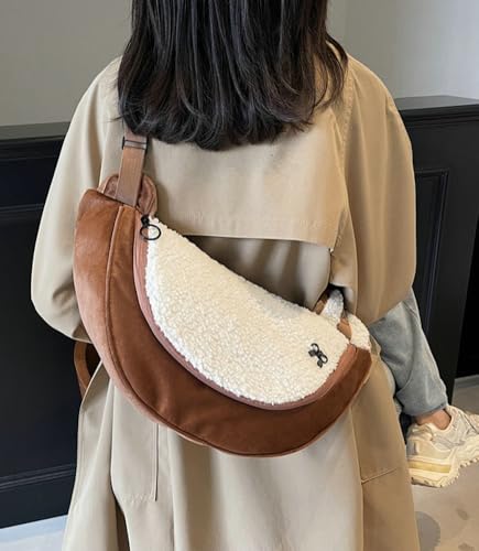 Womens Stylish Plush Dumpling Purse Large Crossbody Shoulder Bag Adjustable Strap Cute Furry Tote Handbags4