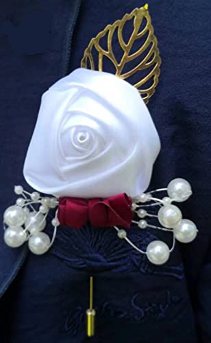 image for HE ANDI Groom Rose Boutonniere Corsage for Men, Lapel Pin Brooch for W
