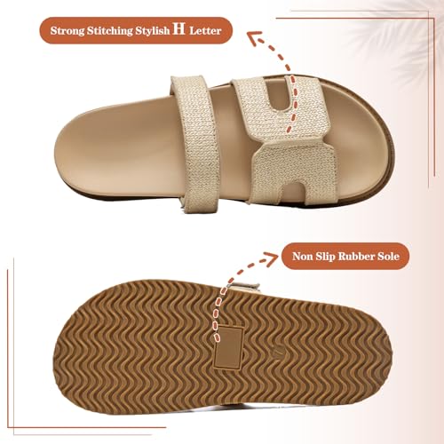 ZEENXIUYA Women's Slide Sandals with Comfort Arch Support, Adjustable Velcro Summer Beach Slides, Lightweight Slip on H-Strap Leather Open Toe Wide Flat Sandal - image 6